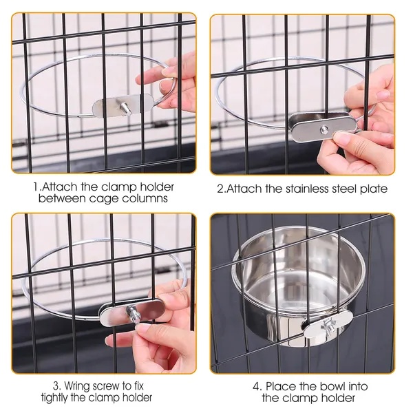 Detachable Pet Cage Food Water Bowl With Clamp Holder - Image 5
