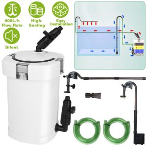 1Pc 3-Stage External Canister Filter For Aquarium Fish Tank With 600L-H Flow Rate 35.4in Max Height 6W Easy Installation Silent