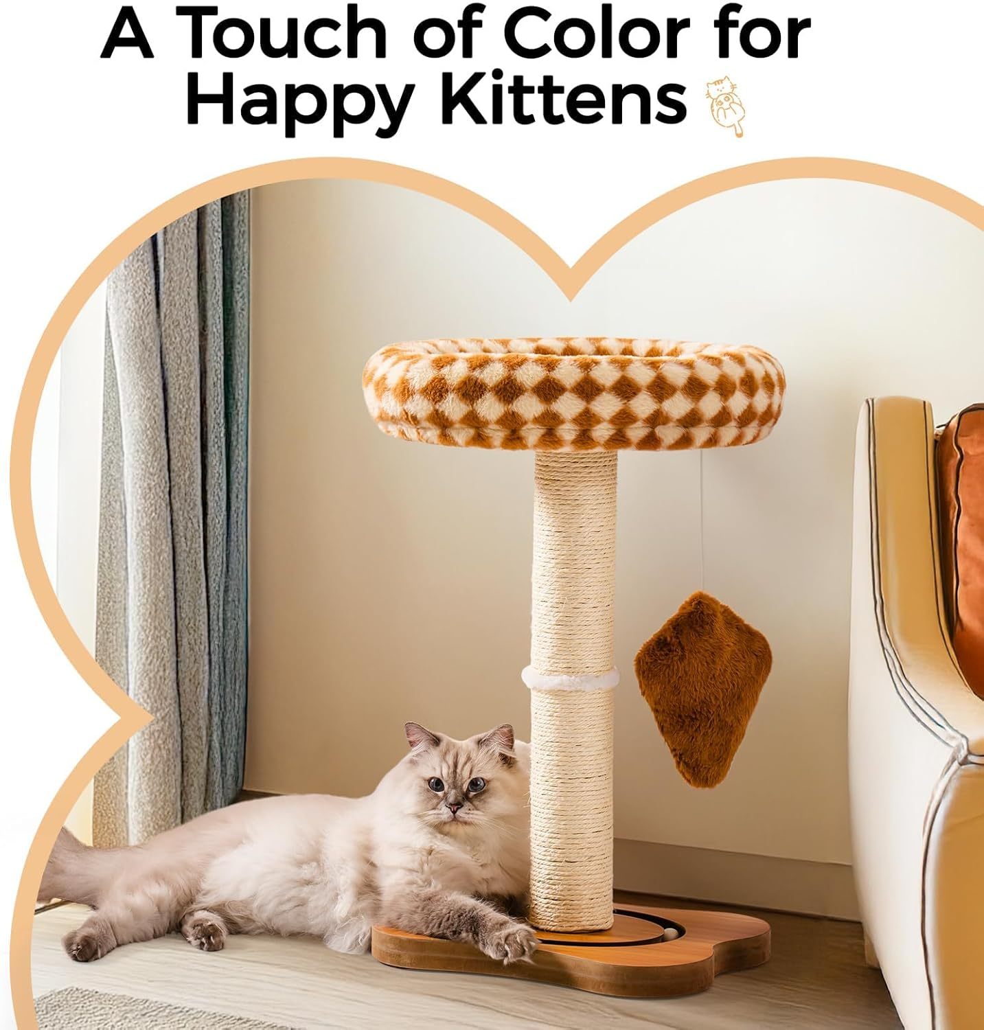 Mewoo Cat Scratching Post With Bed - Small Cat Tower With Sisal Scratcher, Removable Perch & Ball Track Toys For Indoor Cats Brown, Medium - Image 4