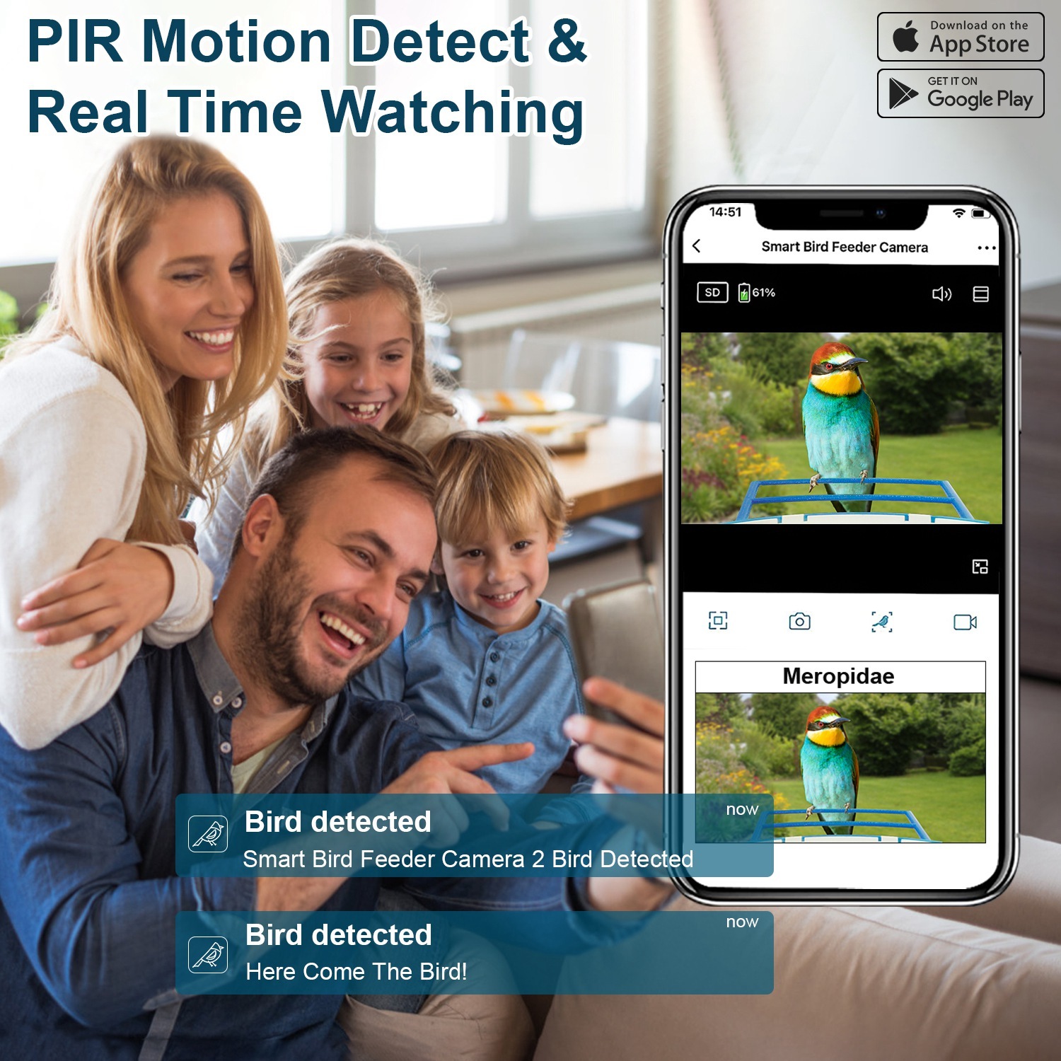 Smart Bird Feeder With Solar Powered Camera 1080P HD AI Identify PIR Motion Auto Capture Video Cloud Card Storage WiFi Connection App Control IP65 Waterproof - Image 3