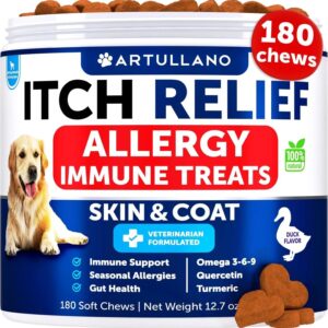 Dog Allergy Relief Chews Itching Skin Relief For Dogs Fish Oil 3 Seasonal Allergies Pills Skin & Coat Anti ItchHot Spots Treatment Canine Immune Health Supplement 180 Soft Treats