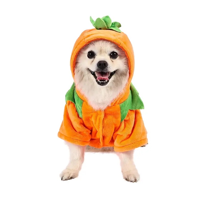 Dog Hoodie Cute Funny Halloween Style Pumpkin Cosplay Costume Warm Puppy Fleece Clothes - Image 3