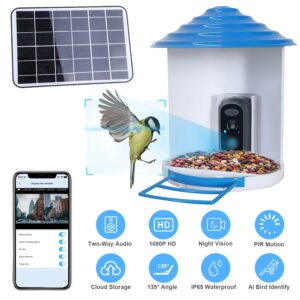 Smart Bird Feeder With Solar Powered Camera 1080P HD AI Identify PIR Motion Auto Capture Video Cloud Card Storage WiFi Connection App Control IP65 Waterproof