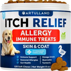 Dog Allergy Relief Chews Itching Skin Relief For Dogs Fish Oil 3 Seasonal Allergies Pills Skin & Coat Anti ItchHot Spots Treatment Canine Immune Health Supplement 120 Soft Treats